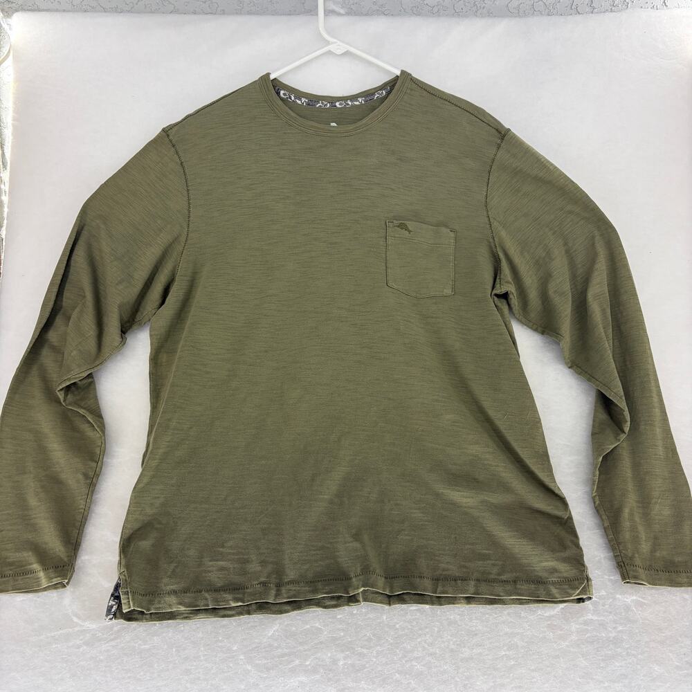 Tommy Bahama Long Sleeve Pocket Tee Olive Green Slub Cotton Men’s Small